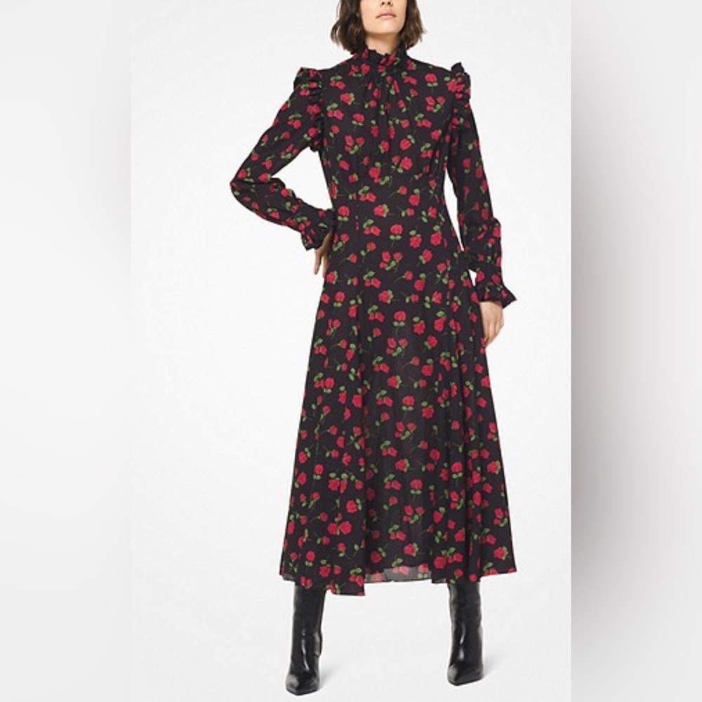 Michael Kors Collection Rose Crushed Georgette Dress Fall 2018 Size 14 NWT